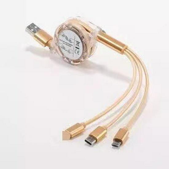 Retractable Crystal One-to-Three Fast Charging Cable: Multi-function for Mobile Phones.