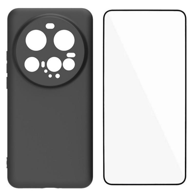

For Xiaomi 15 Ultra TPU Case WANLONFENG MS Series Matte Back Cover with Tempered Glass Black