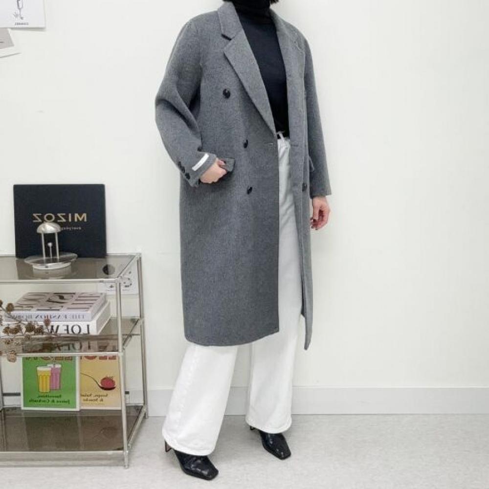 Mizqz Women Wool Basic Double Loose Fit Handmade Long Coat 3color