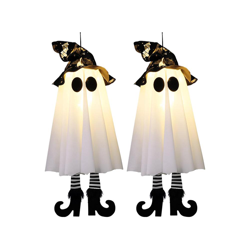 Halloween Glowing Ghost Witch Hat Lights with Witch Hat Spooky Glowing Ghost Witch Hat for Porch and Courtyard Tree Decorations