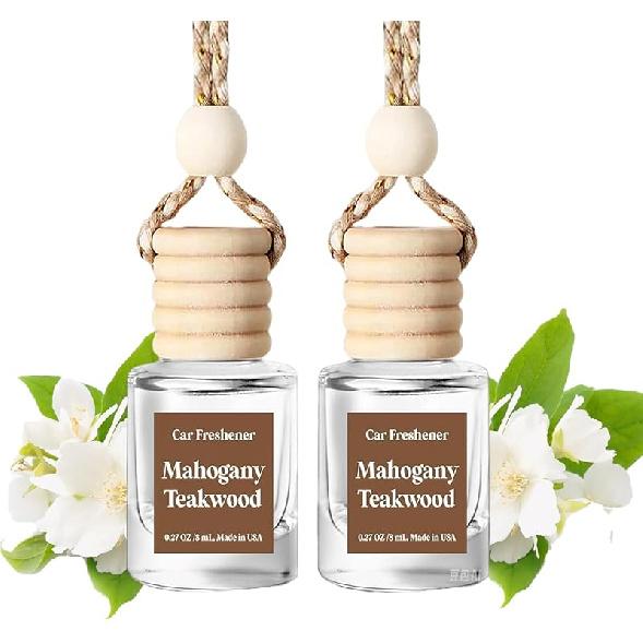 Hanging Air Freshener Diffuser, 60-Day Long Lasting Essential Oil Diffuser for Car - Natural Odor Eliminator & Stress Relief, Aromatherapy Diffuser Mahogany Teakwood