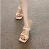 OMG! Beautiful! Stepping On Shit High Heels Sandals 2025 Summer New Square Head Thin Heel with Cool Slippers