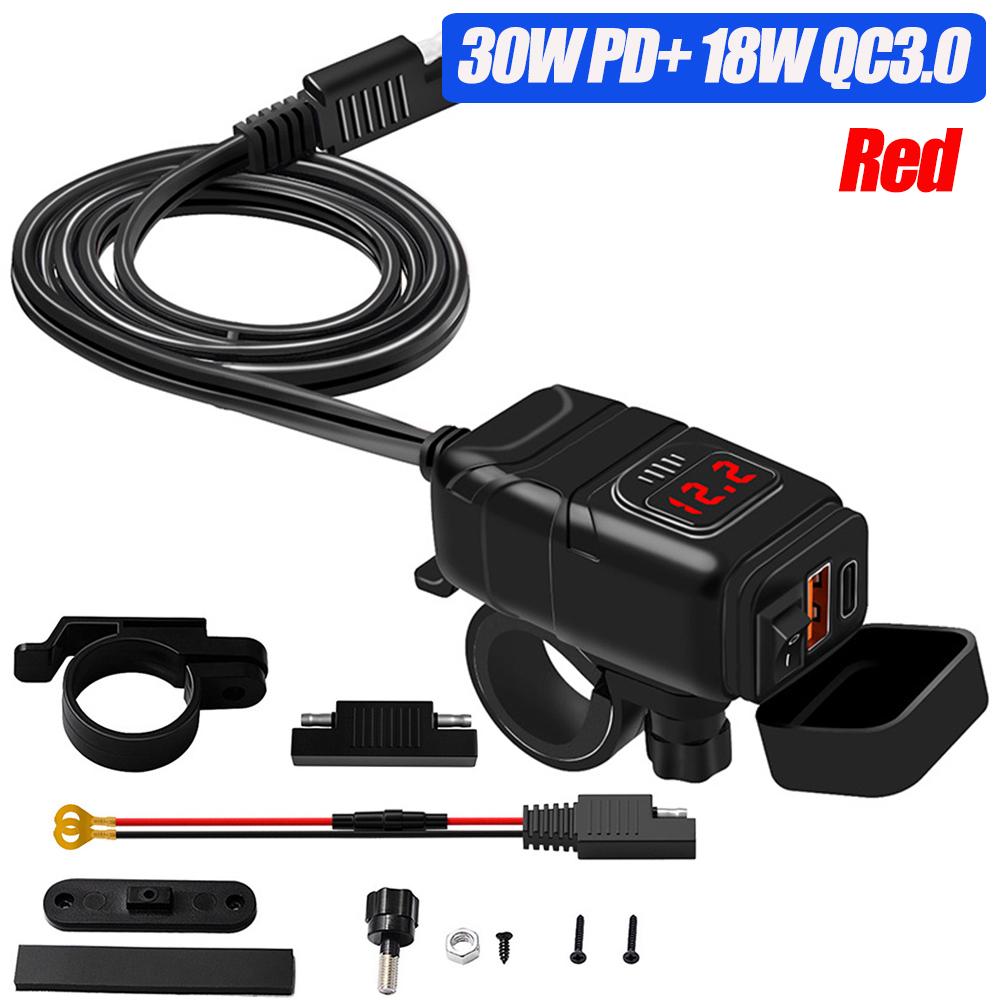 Moto Motocyklová USB Nabíječka QC3.0 PD Rychlé Nabíjení USB Rychlý Adaptér 12V Zásuvkový Adaptér s Voltmetrem Motocyklové Příslušenství