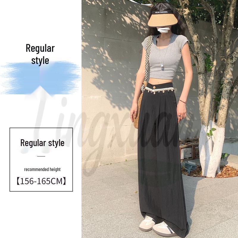 2026 Summer Women s High-Waisted Tencel Linen Wide-Leg Pants, Ice Silk Straight, Full-Length. XL
