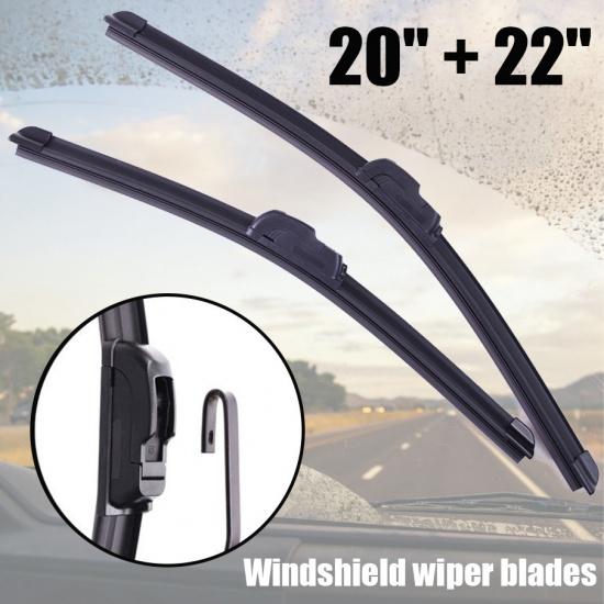 2X U/J Hook Bracketless Front Windshield Wiper Blades Rubber 20 +22 All-Season