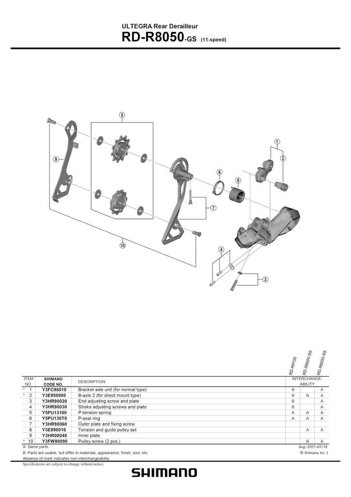 SHIMANO Repair Parts Left Plate Y3HR00040 (GS) RD-RX805-GS RD-R8050-GS