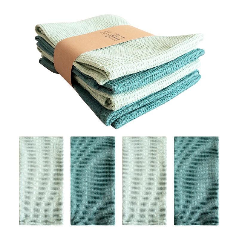 4Pcs/Set 45x65cm Large Solid Color Waffle Cotton Tea Towel Set Kitchen Table Dinner Napkin Dish Washing Cleaning Cloth
