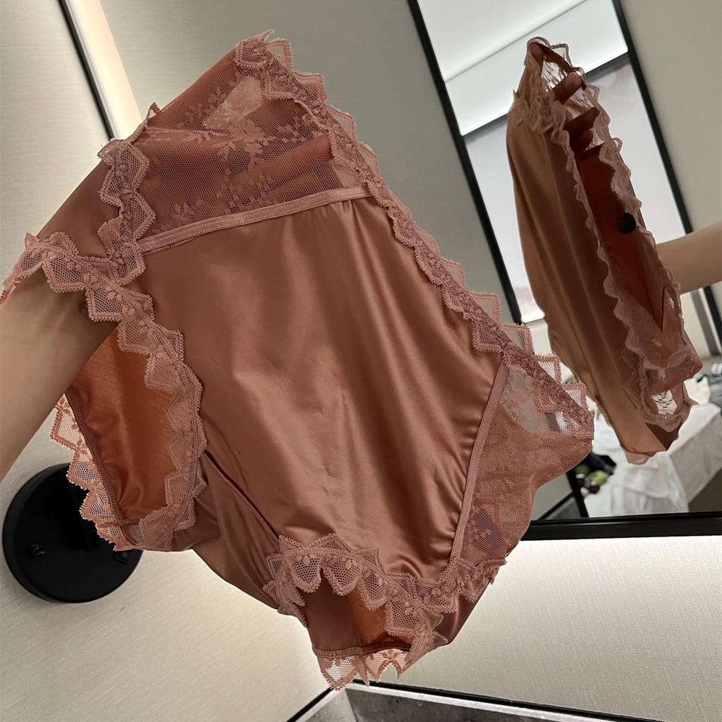 Large Lace High Waisted Underwear Satin Sexy Pure Desire Mesh Comfortable Pure Cotton Crotch Bag Hip Women Triangle Panties
