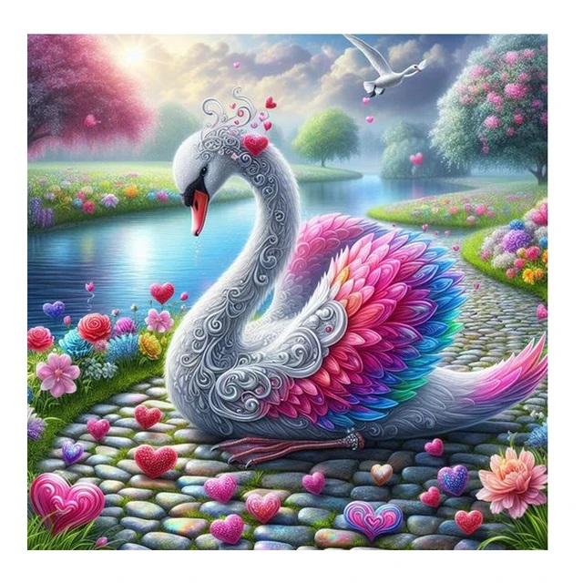 

DIY Алмазная картина, новинка 2024 года, Белый лебедь, любовник, полная квадратная круглая алмазная мозаика, вышивка, животное, художественная вышивка, домашний декор, набор для творчества, подарок round 30x30cm дубильная кора
