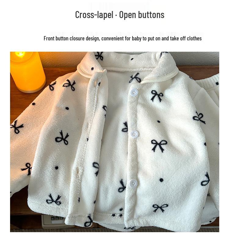 Children's Double-Sided Fleece Pajama Set - Thick Warm Velvet Cardigan with Lapel for Boys & Girls
