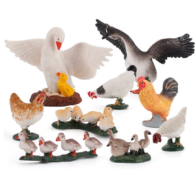 Educational Poultry Miniature Set: Rooster, Hatching Eggs, Swan, Chicken, Duck, Goose.