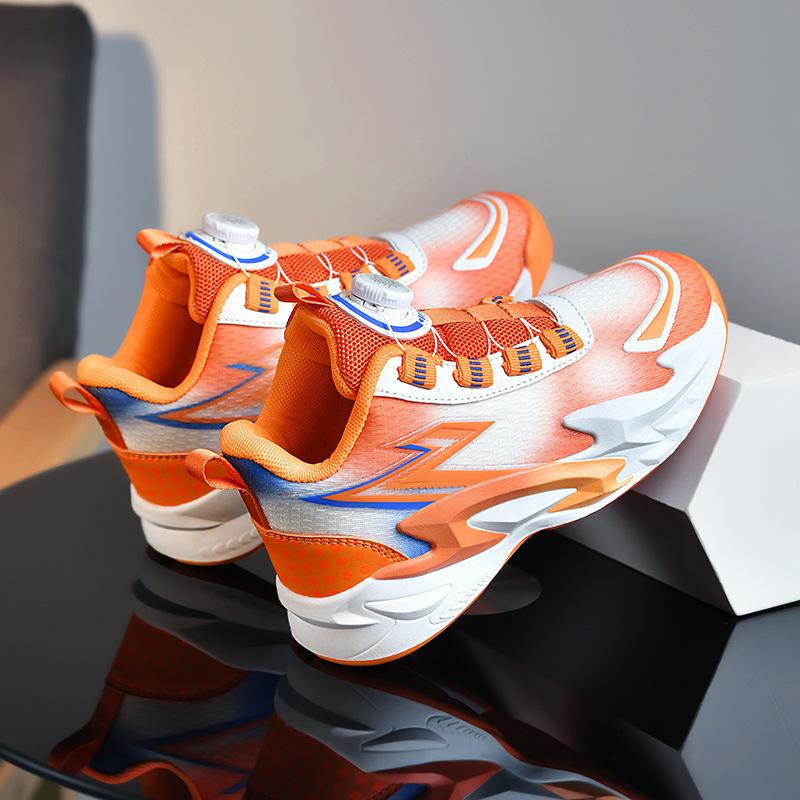 Children's Rotating Button Mesh Blue Sneakers Casual Sneakers Boys Running Shoes Student Dad Shoes One Piece 2025