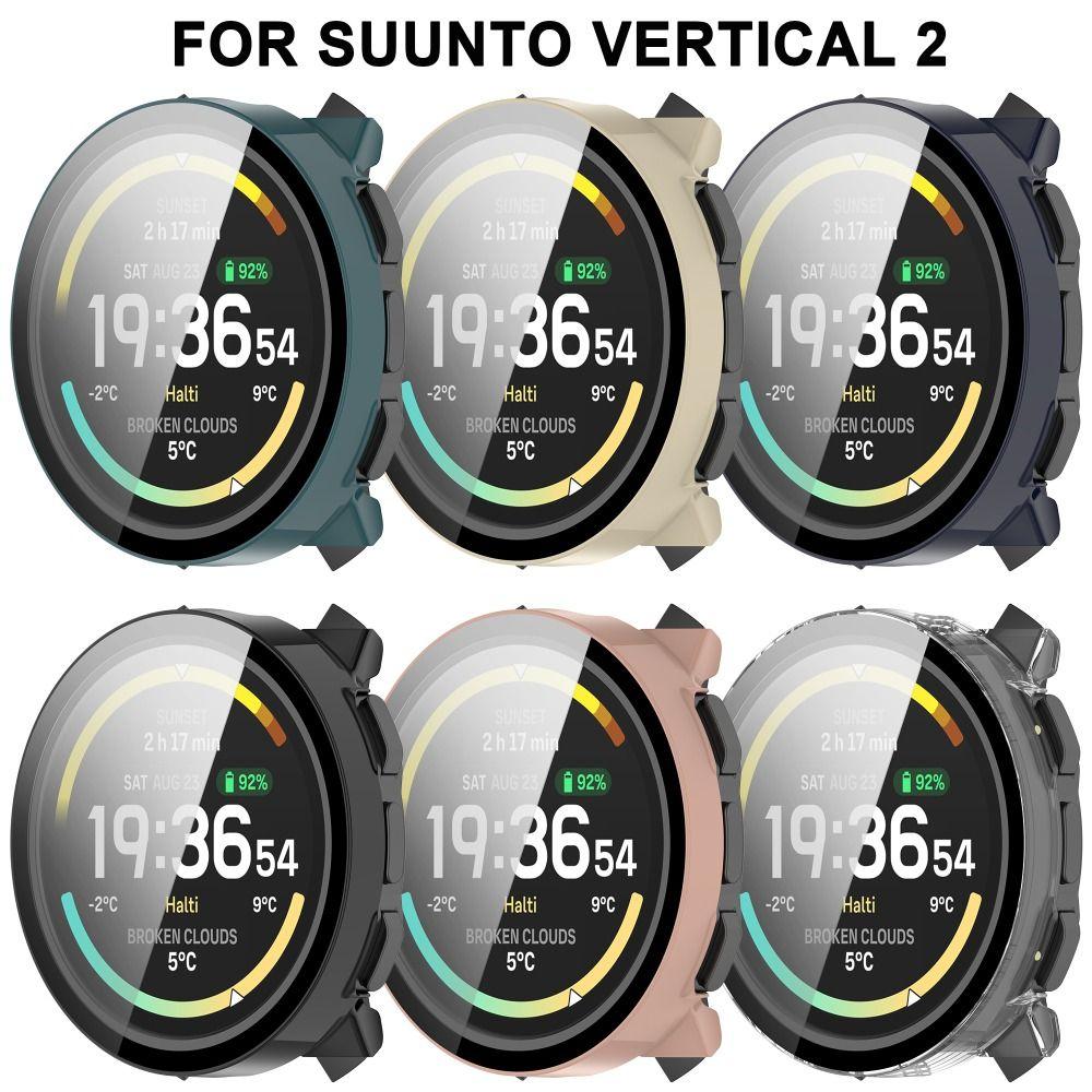 PC+Tempered Protective Case Anti-Scratch Full Coverage Screen Cover Bumper Protector Shell for Suunto Vertical 2 Watch Frame