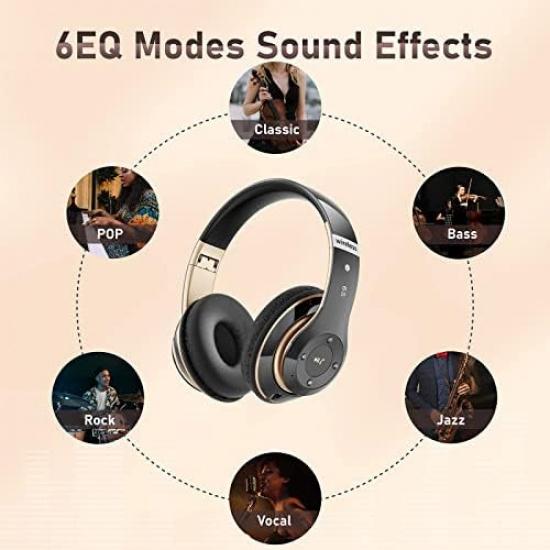 Bluetooth Headphones Over Ear, 6S Wireless Headphones Wired with 6 EQ Modes, 40 Hours Playtime Foldable HiFi Stereo Headset with Microphone, FM/TF