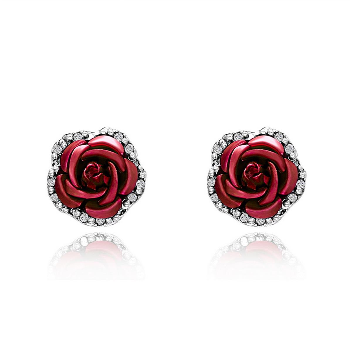 

Fashion Rose Flower Rhinestone Stud Earrings For Women Blue Red Purple Round Bouquet Crystal Earring Wedding Jewelry Gift Brinco