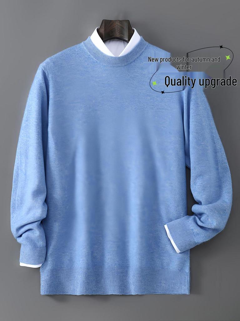 Men's 100% Australian Wool Round Neck Sweater - Casual Business Knitwear for Autumn/Winter