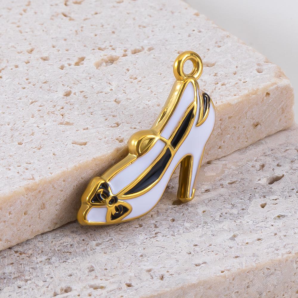 2pcs Stainless Steel Cartoon Enamel Bowknot Red Black High Heel Bone Pendant Necklace Earring Heart Charms Craft Jewelry Making