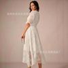 Abito a ruota grande europeo e americano atmosfera alla moda scollo a V temperamento elegante jacquard manica a tre quarti