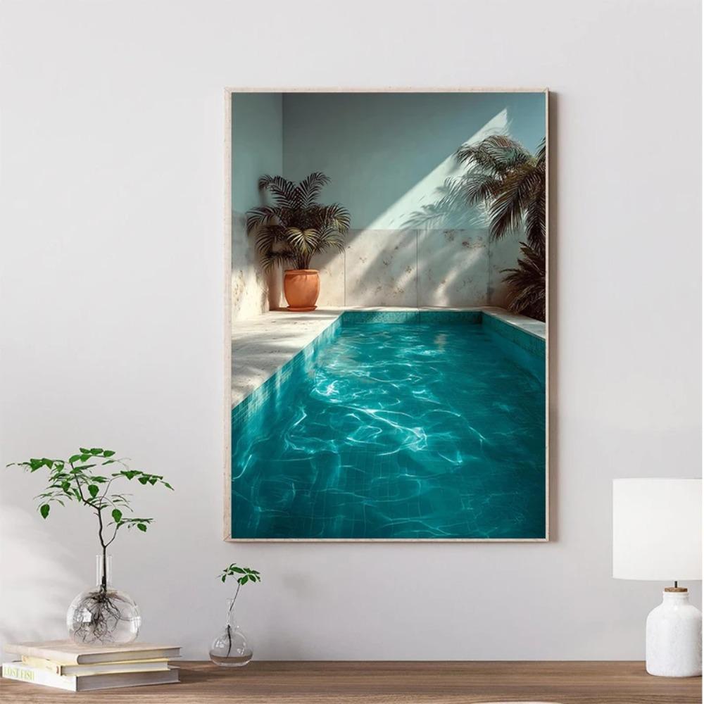 Modern Italian Lemon Orange Seaside Beach Waves Arc Swimming Pool Landscape Posters Canvas Painting Wall Art Pictures Home