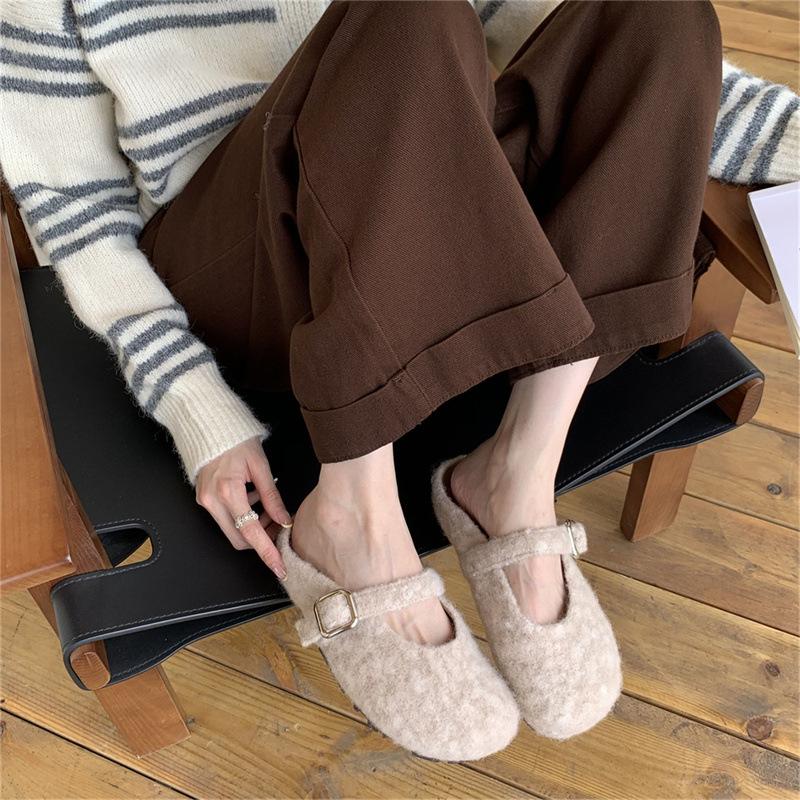 

Французский Вечерний Ветер Ретро Легкий Свет Рот Баотоу с Носком из Овечьей Кожи Туфли Мюли для Девочек Ношение Тапочек Женщина 40 абрикосовый