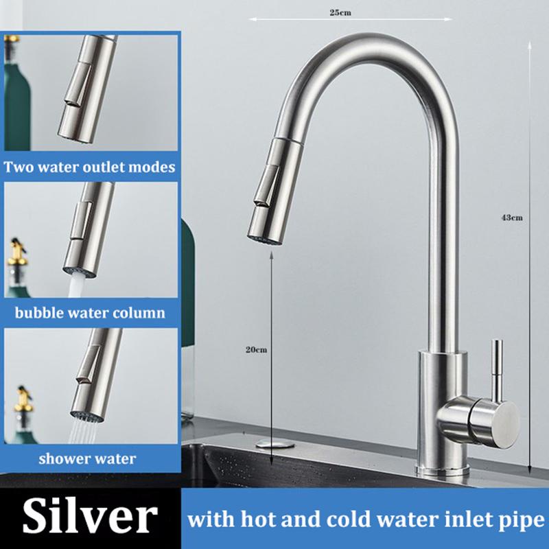 Stainless Steel Kitchen Pull-out Faucet Hot and Cold Household Splash-proof Sink Telescopic Sink Washing Basin Faucet