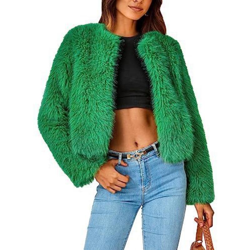 Winter Jacket Short Jacket Faux Fur Long-sleeved Pockets Thermal Jacket Autumn and Winter Clothes