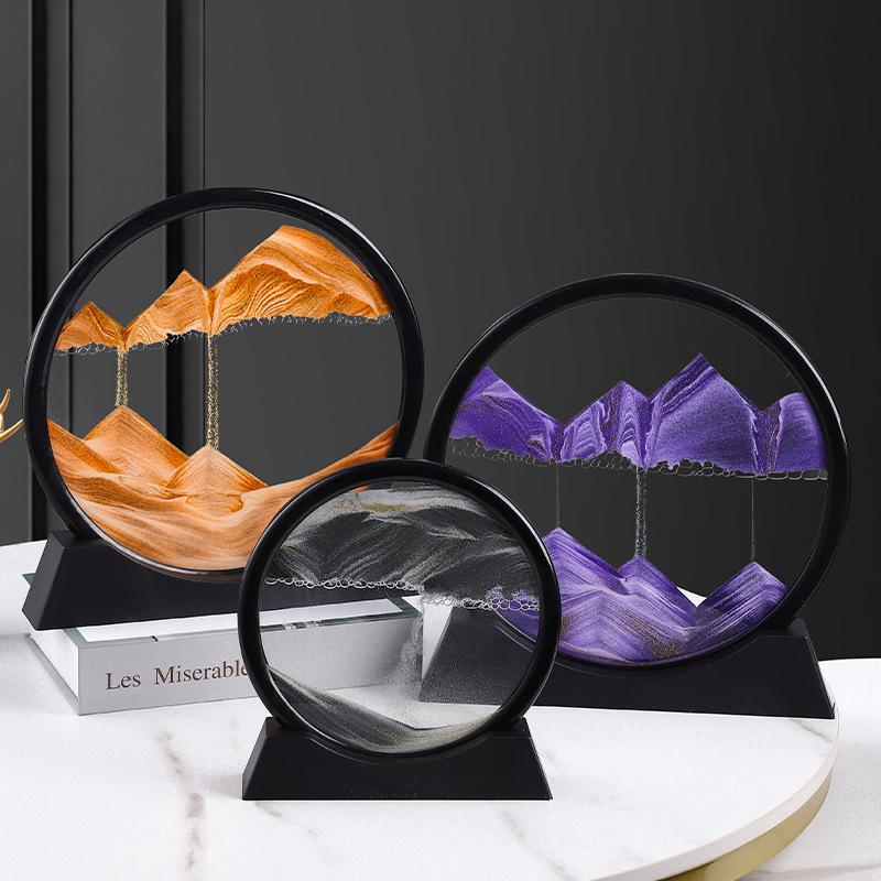 7/12inch Moving Sand Art Picture Round Glass 3D Deep Sea Sandscape In Motion Display Flowing Sand Frame Relaxing Desktop Decor