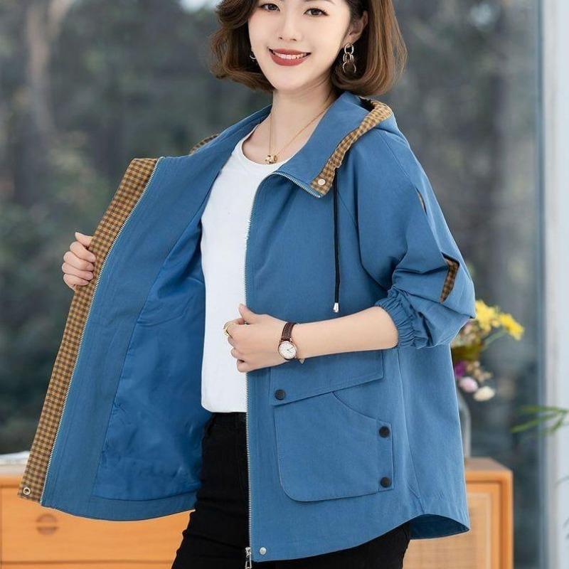Women Hooded Casual Windbreaker Spring Autumn Fashion Loose Long Sleeve Trench Coat Solid Color Pockets Jackets