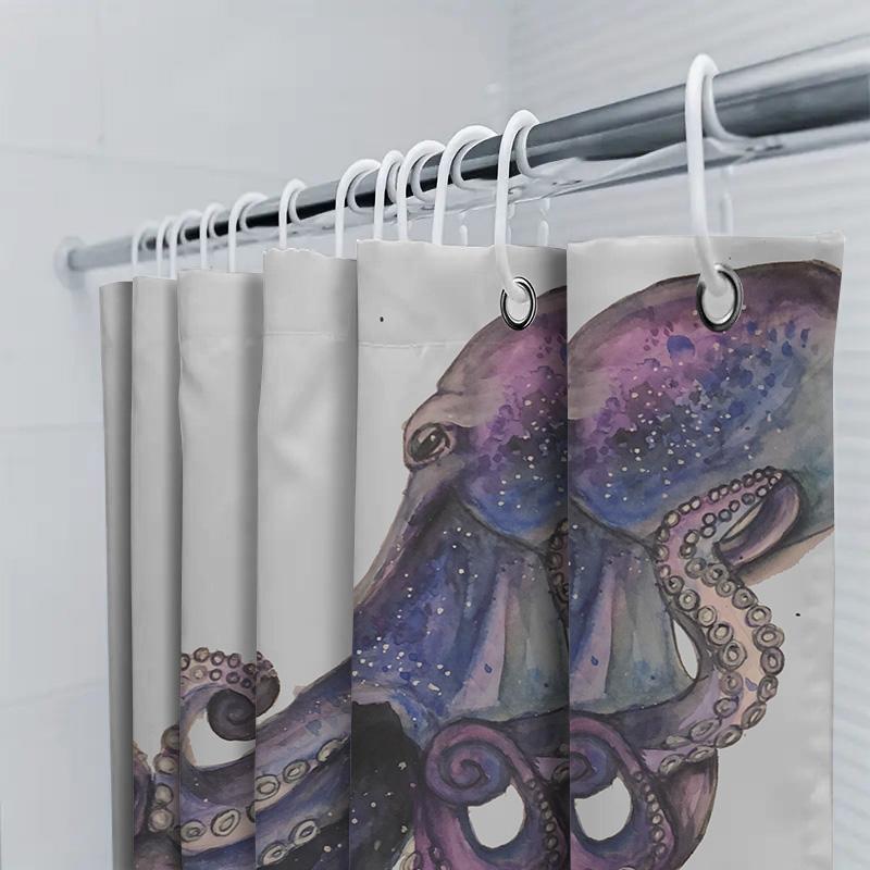 Stunning Purple Octopus Bathroom Shower Curtain Set Watercolor Artistic Design for Home Decor