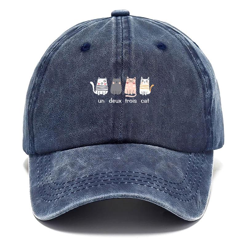Casquette de baseball en coton lavé vintage avec chatons réglable style trucker usé pour femmes Mode mignonne Streetwear Chapeau de soleil blue