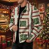Men's Corduroy Collared Jacket Loose Fit Long Sleeve Casual Top with Christmas Print for Fall and Winter