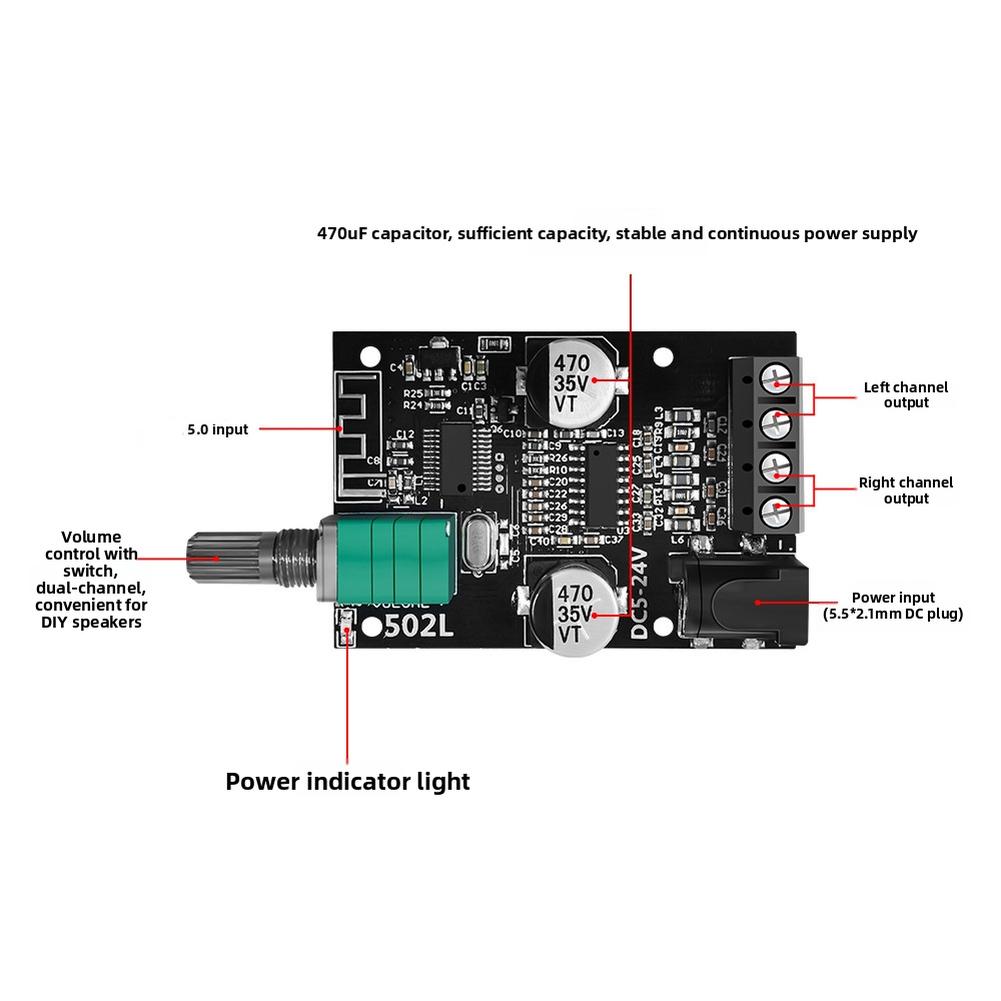 For ZK-502L Audio Power Amp Board Digital AMP Module For DIY Wireless Speaker Instrument Parts Accessories
