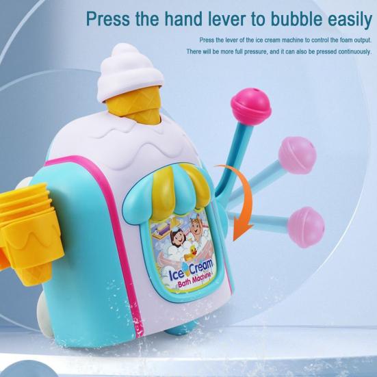Ice Cream Bubble Bath Toy for Toddlers Bath Bubble Machine with Foam Maker Ice Cream Pretend Play Set Bathtub Toys for 3-8 Years Old Boys Girls