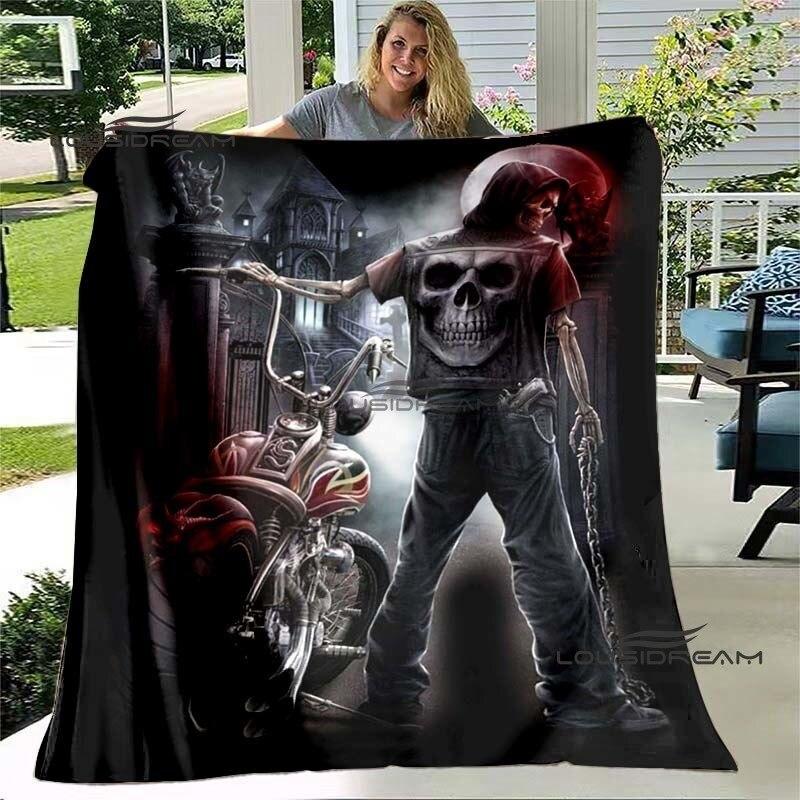Deka na motorku Skeleton Ride or Die Skull Flanelová načechraná plyšová deka, dárky pro přátele, prostěradlo Sofa Travel Camping Deka