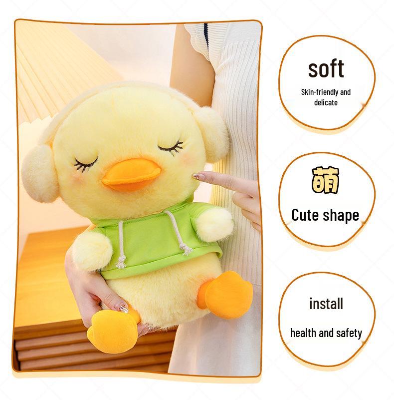 Little Yellow Duck Hoodie Plush Toy - Cute Headphone Duck Figure Doll for Claw Machines