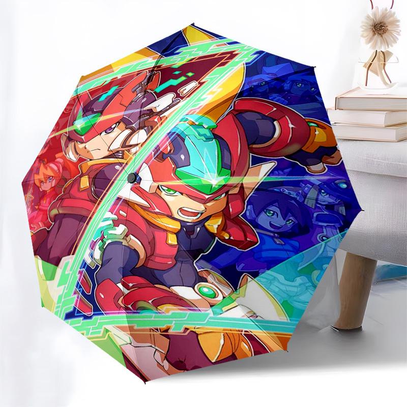 1pc Auto-Open Close Outdoor Umbrella with 3-Fold Design, Featuring Mega Man Legends Characters - Perfect for Outdoor Use, Travel, and Gifts!L030