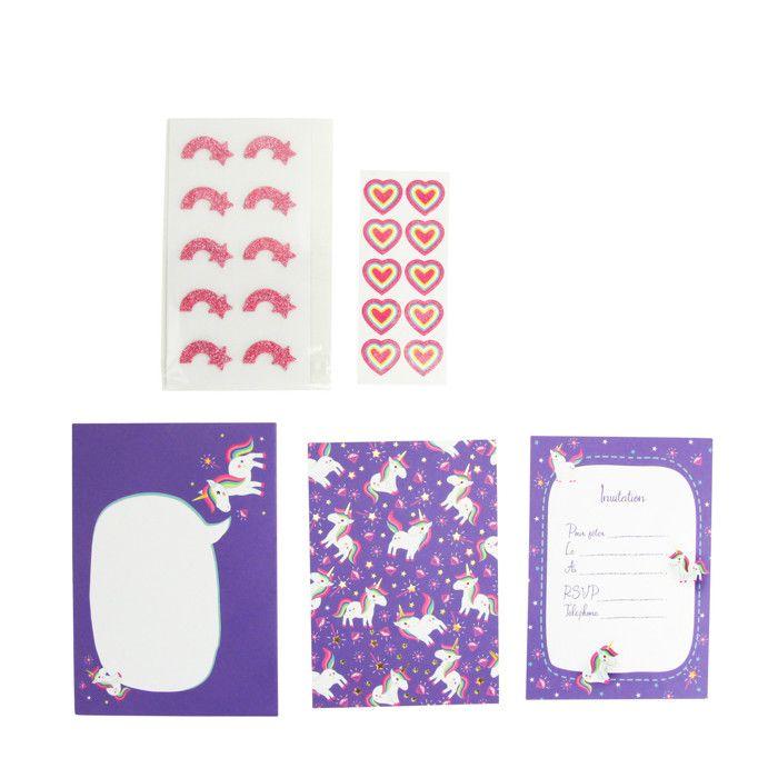 Carte d'invitation enfant Déco Licorne 10 pièces