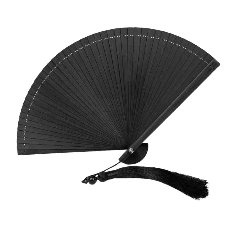 1Pc Folding Fan Handmade With Tassels Handcraft New Year's Gift Vintage Bamboo Chinese Style Solid Color