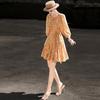 Lanseer Elegant Chiffon Printed Waist-Tie Short Dress