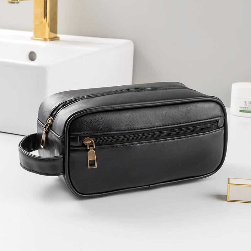 Men's Luxury PU Leather Makeup Bag - Large Capacity, Handheld, Elegant Wash Bag