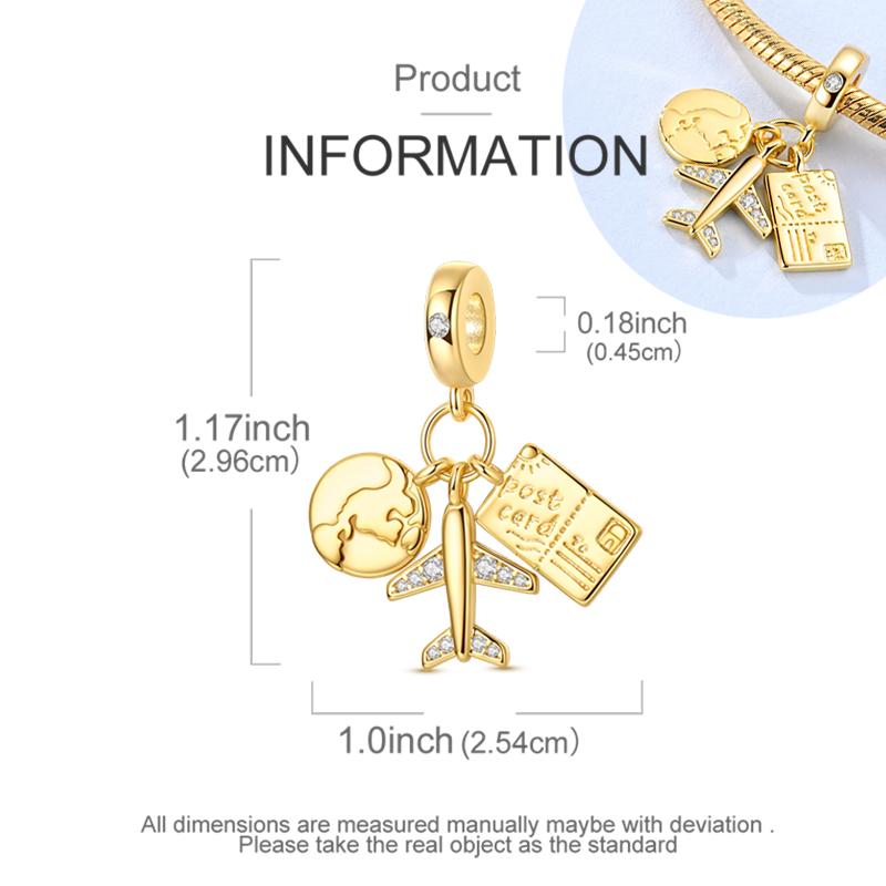 Original Goldene Serie 925 Silber Gepäck Reise Sonnenleopard Anhänger Zirkonium DIY Perle Passend Armband Schmuck Damen Geschenke