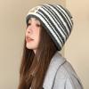 Autumn And Winter  Striped Versatile Korean Style  Large Head Circumference Wool Knitted Hat Pullover Hat For Women
