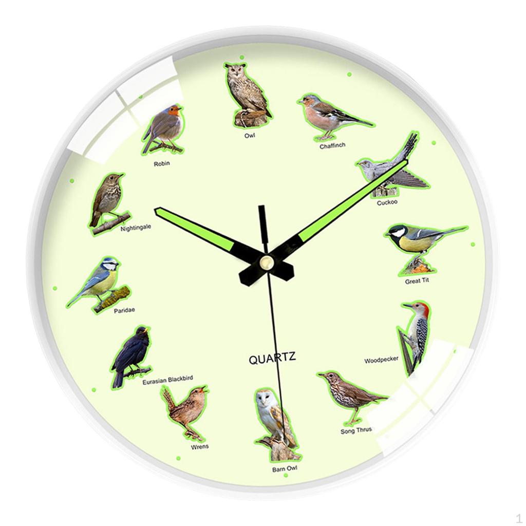 12 inch Bird Pattern Luminous Wall Clock Battery Operated , Easy Night Reading for Bedroom Silent
