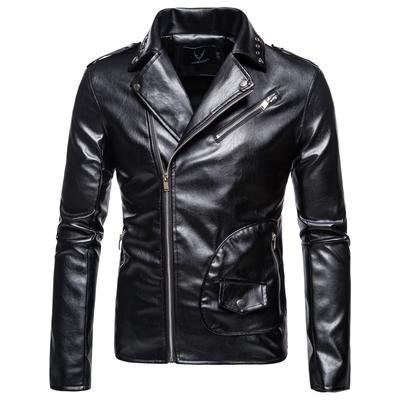 New Large Men's Wear Men's Polo Collar Men's Motorcycle Leather Clothes PU Leather Jacket Coat+B069