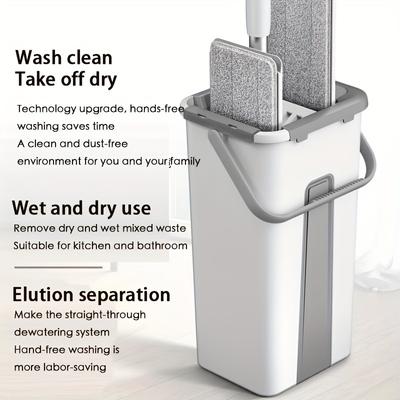 1 Set of Household Cleaning Mop and Bucket Set, Hand Wash Free Flat Mop, Dust Removal Mop with Bucket, Dry and Wet Cleaning, Floor Cleaning Mop