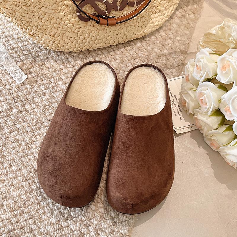 Comfortable casual shoes platform bag head half slippers velvet boken shoes loafers autumn and winter wear soft-soled slippers women's shoes