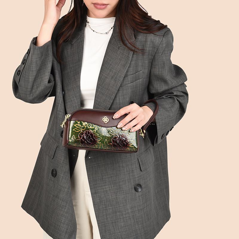 Elegante Borsa a Tracolla Floreale Goffrata da Donna – Mini Borsa a Spalla Vintage con Dettagli Dorati