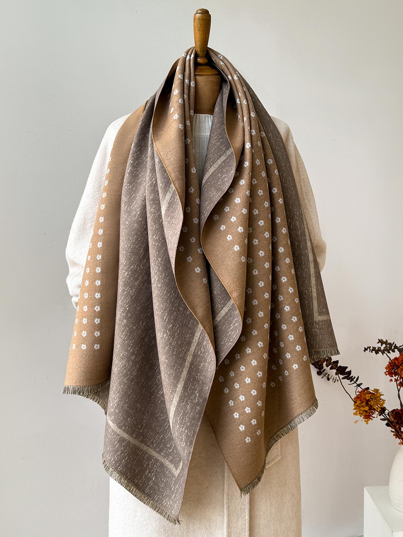 

Women S Warm Faux Cashmere Shawl Autumn Winter Floral Pattern Jacquard Scarf Wrap Functional Neck Protection Blanket Style