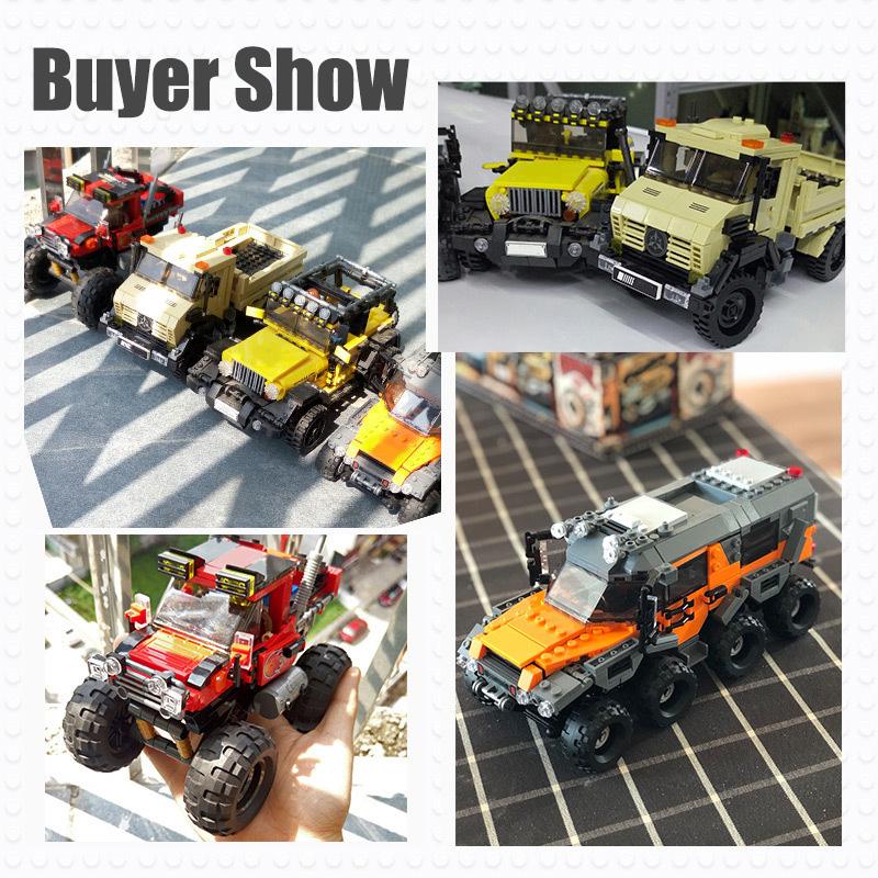 Techniczny Miejski Pojazd Terenowy Ciężarówka do Transportu Jeepów Samochód ATV Model Klocki MOC Monster Trucks Cegły Zabawki Dla Dzieci