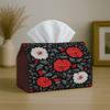 1pc Vintage Decorative Classic Tissue Box | Floral Botanical Red Black-Fabric Napkin Storage Organizer for Kitchen, Car, Elegant Decorative Box, Purpo
